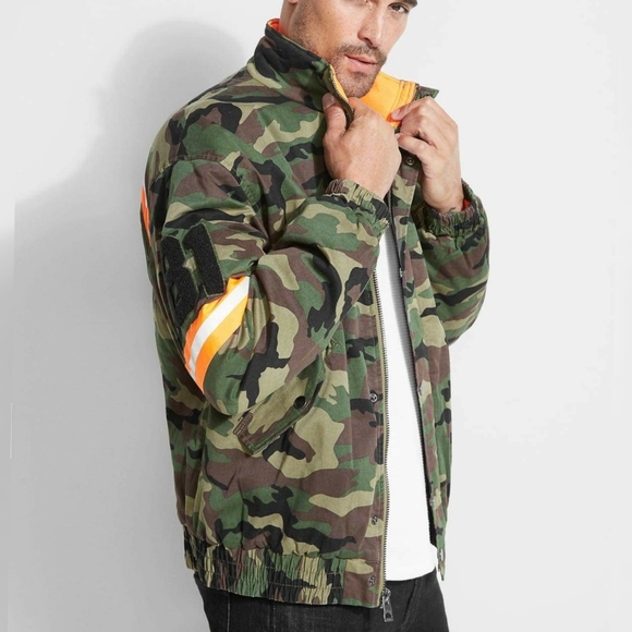 NEW GUESS Carter Camouflage Reflective Logo Jacket - Picture 1 of 7